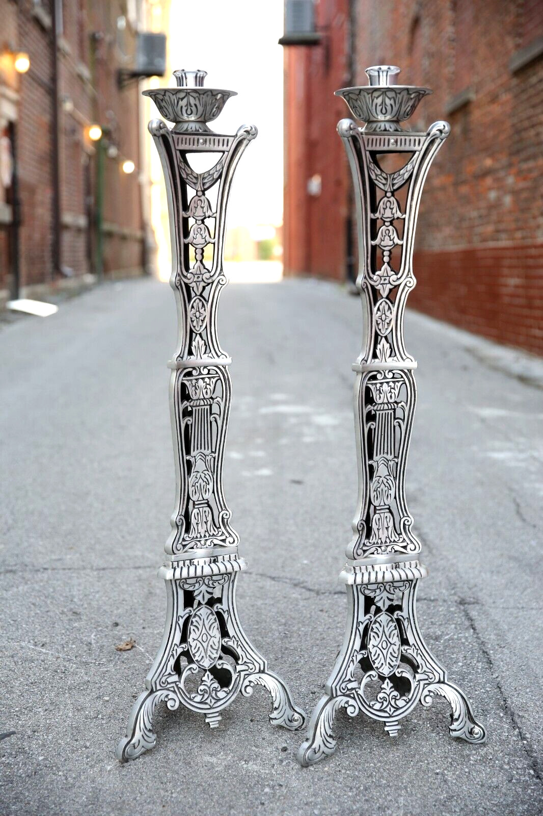 Vintage Funeral Candle Holders Gothic Floor Stands Candelabra Oddity Antique