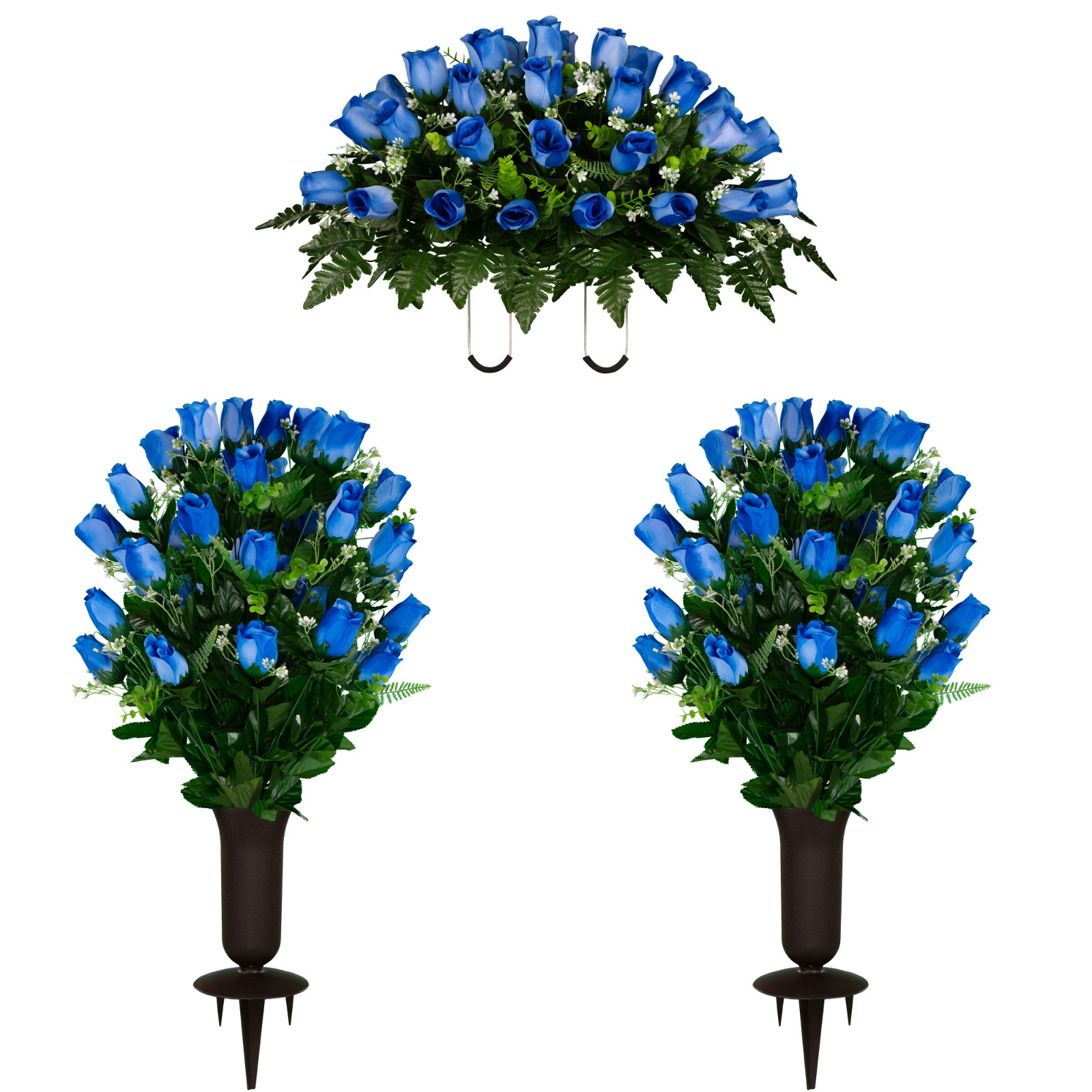 Artificial Cemetery Flowers – Blue Rose Saddle, Bouquets & Vases