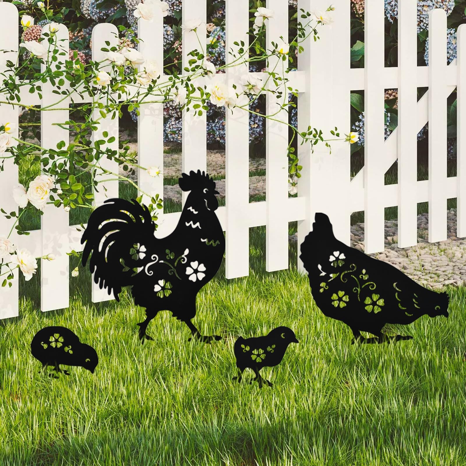 4 Pack Chicken Metal Decorative Garden Stakes, Chicken Decor Gifts for Men, B…
