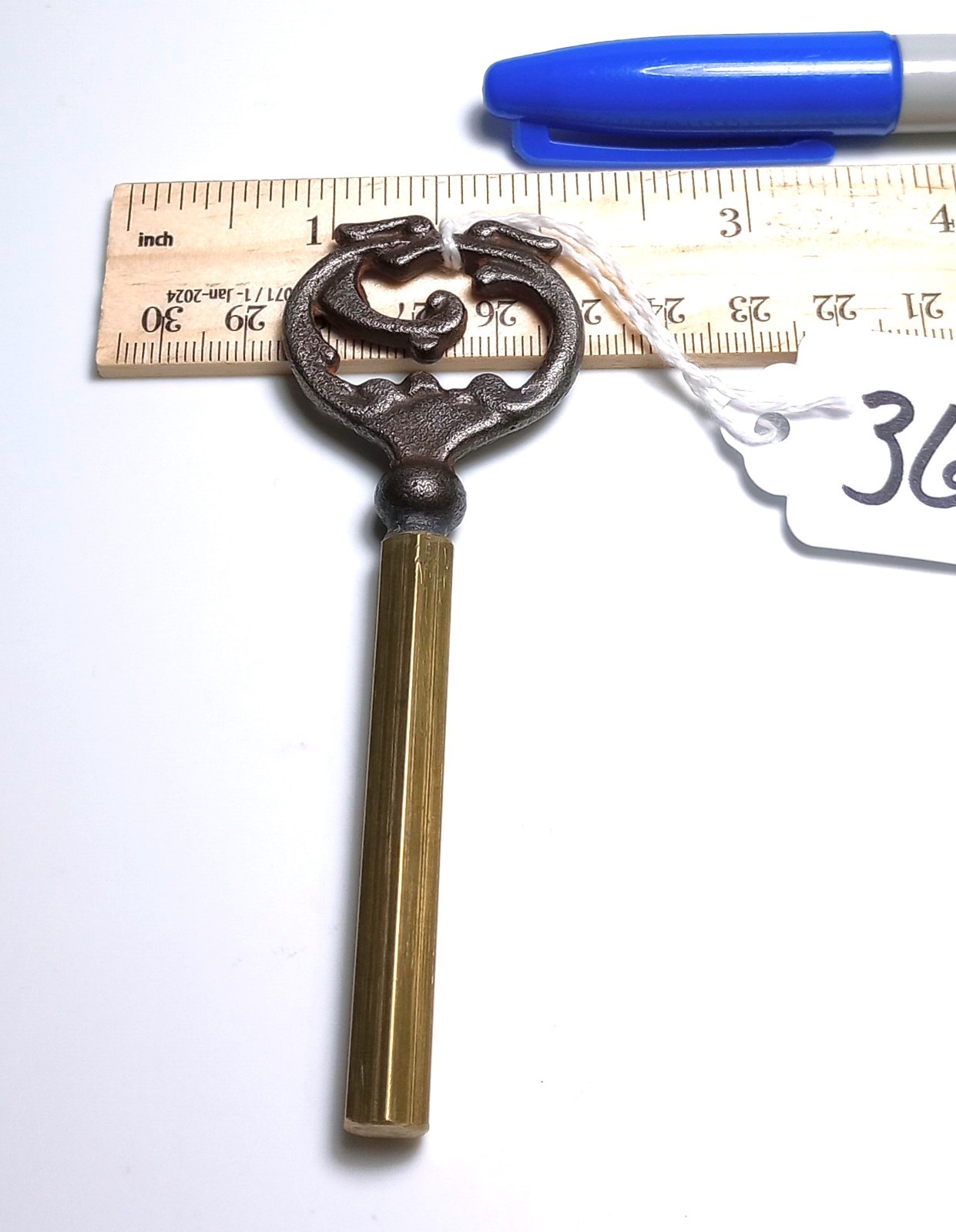 Cast Iron and Brass Skeleton Coffin Key / Casket Key
