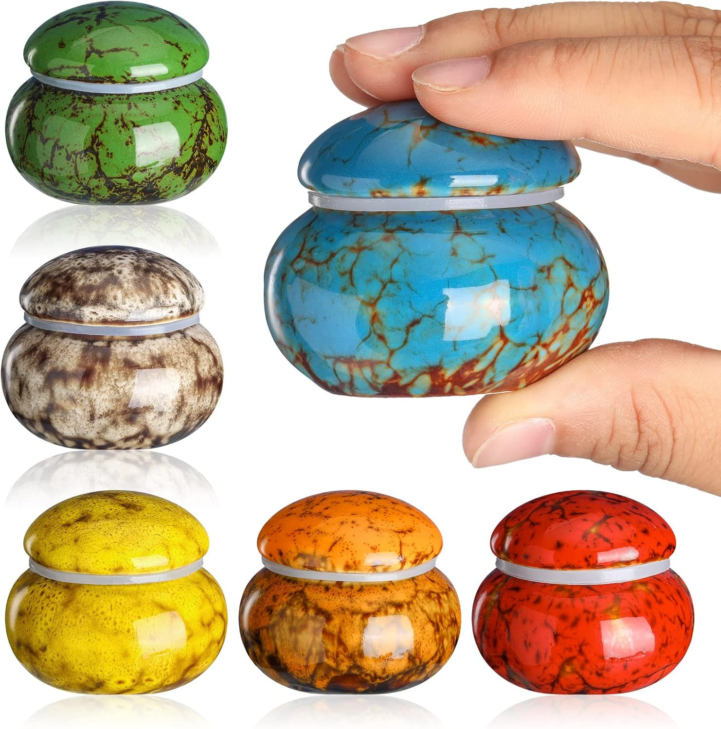 6 Pieces Ceramic Small Urn for Human Ashes Memorial Mini Keepsake Urns 1.6 Inch