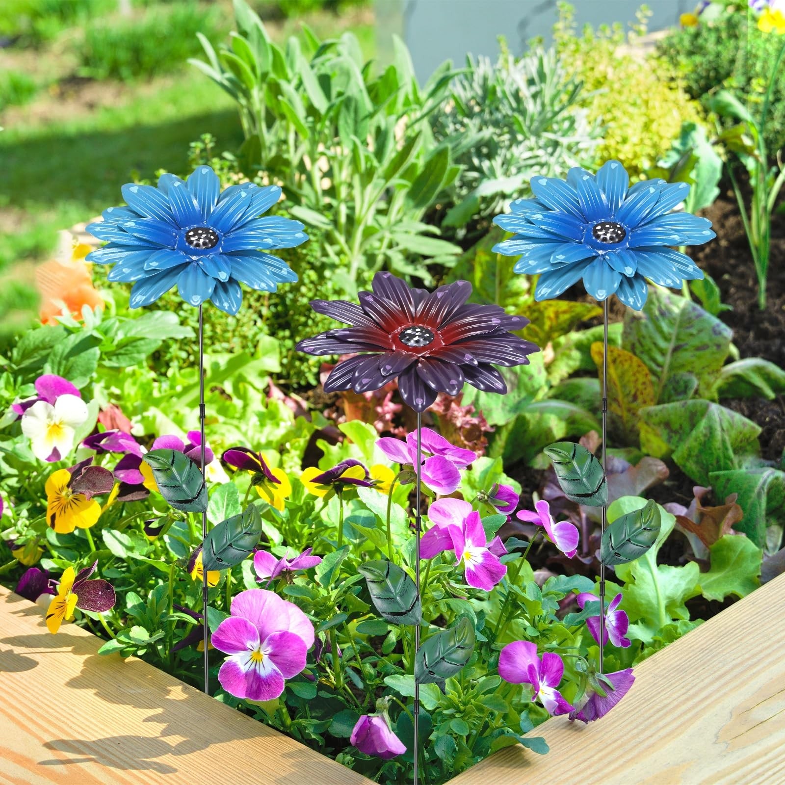 4 Pack Large Flower Garden Decor Stakes, 13 Inch Waterproof Metal Garden Stak…