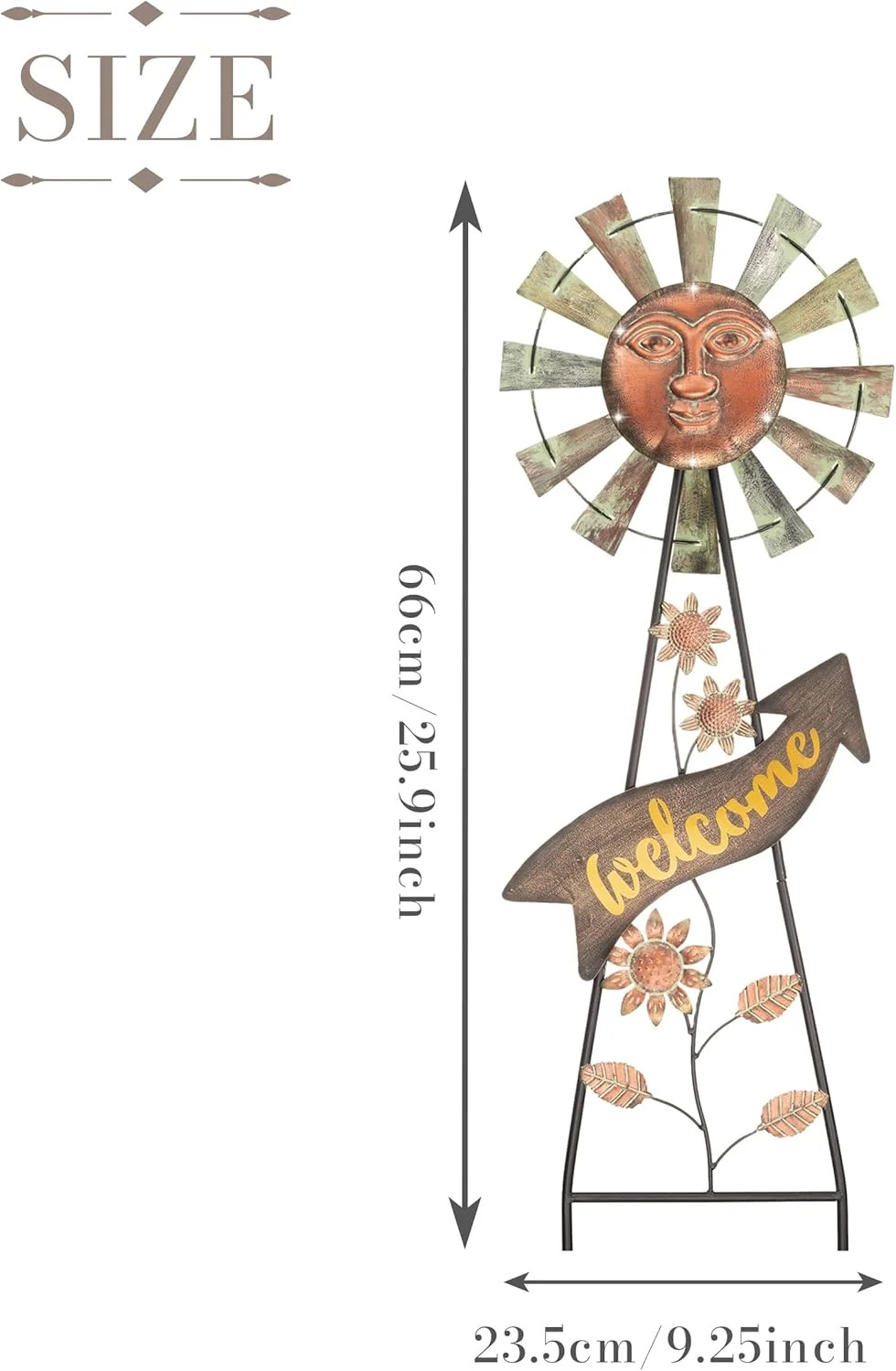 Fathers Day Gift Solar Garden Lights Wind Spinner Outdoor Metal Sun Face Decor