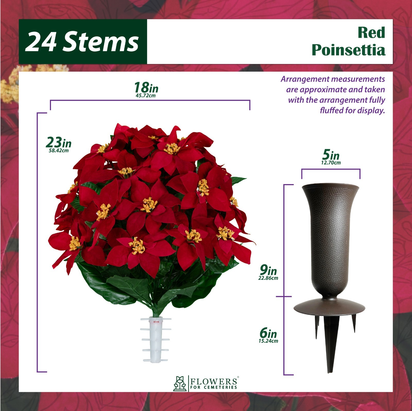 Artificial Cemetery Flowers – Red Poinsettia Saddle, Bouquets & Vases