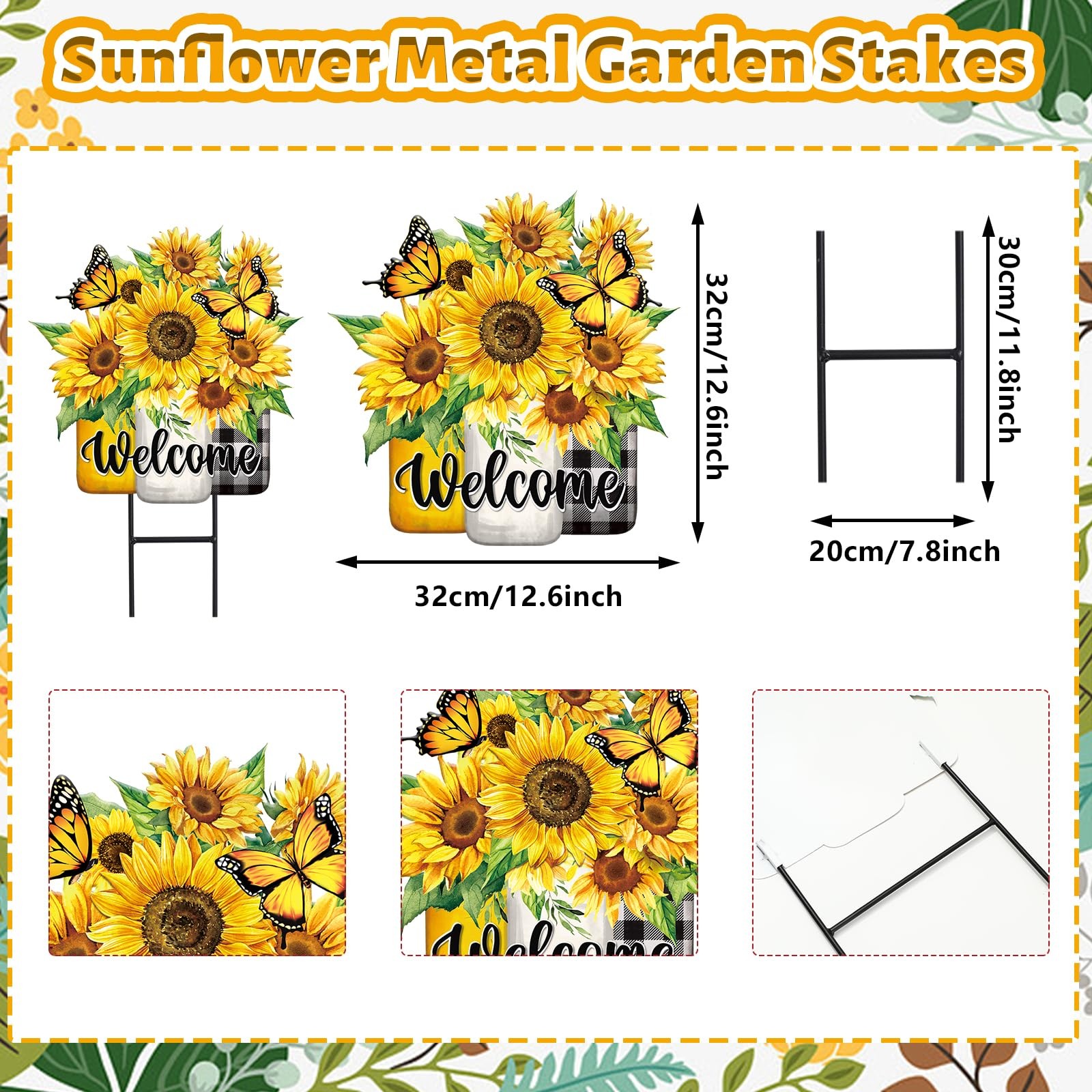 Fall Sunflower Metal Garden Stake, Welcome Yard Sign, Watercolor Floral, Harvest