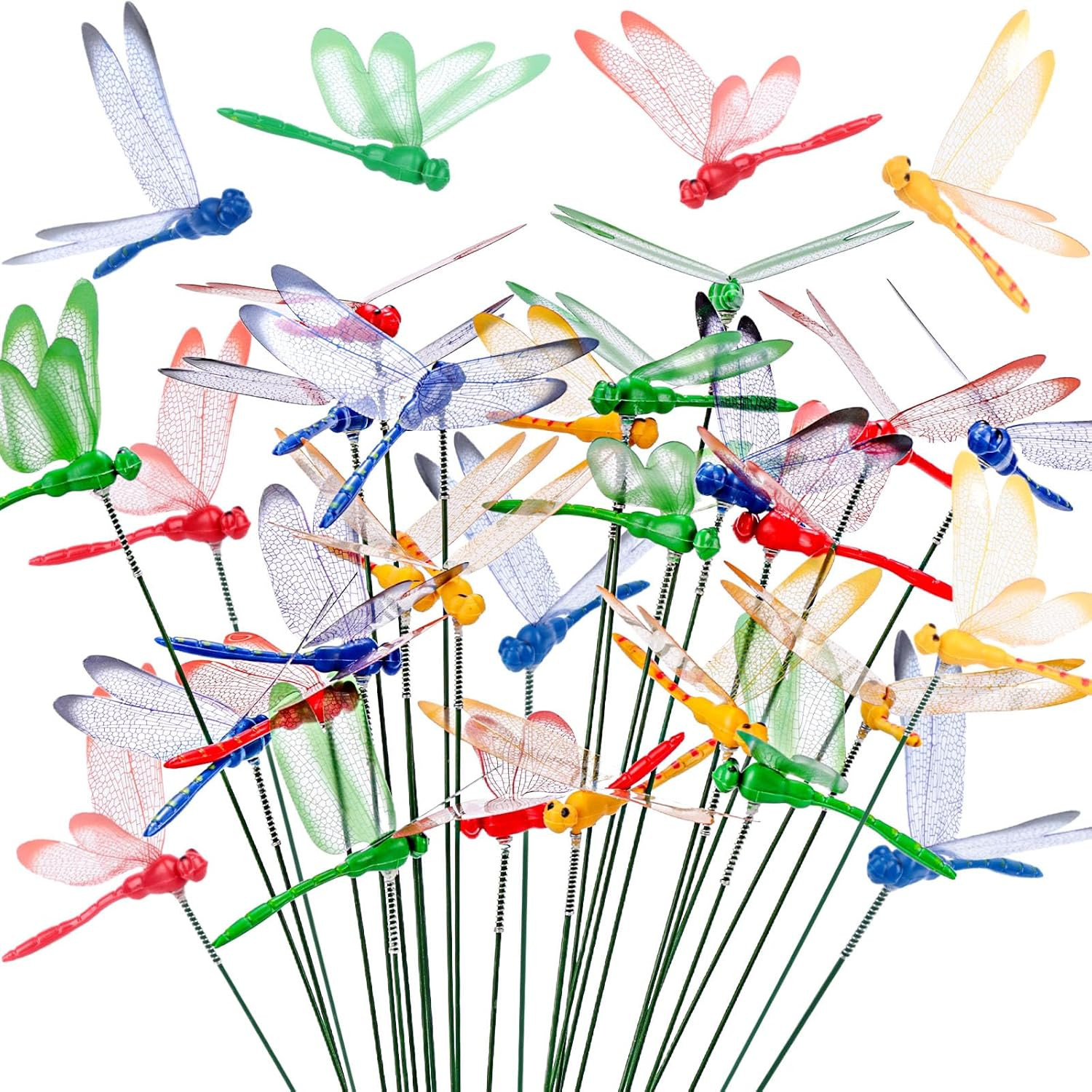 24PCS Dragonfly Garden Stakes, Plastic Garden Decorations 4 Colors Dragonfly Orn