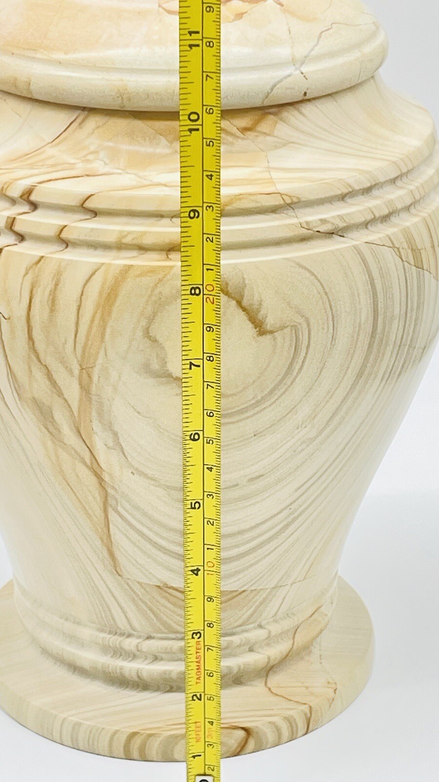 Pedestal Carved Marble Urn~Adult Funeral Cremation Teak Veining Urn 12.14 Pounds