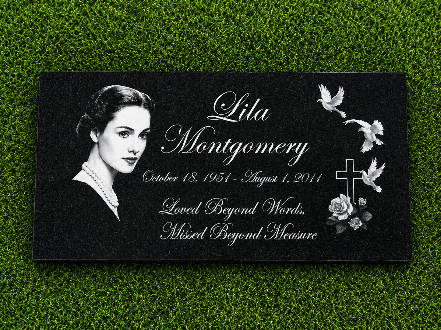 Black Granite Cross Memorial Headstone Personalized Flat Grave Marker