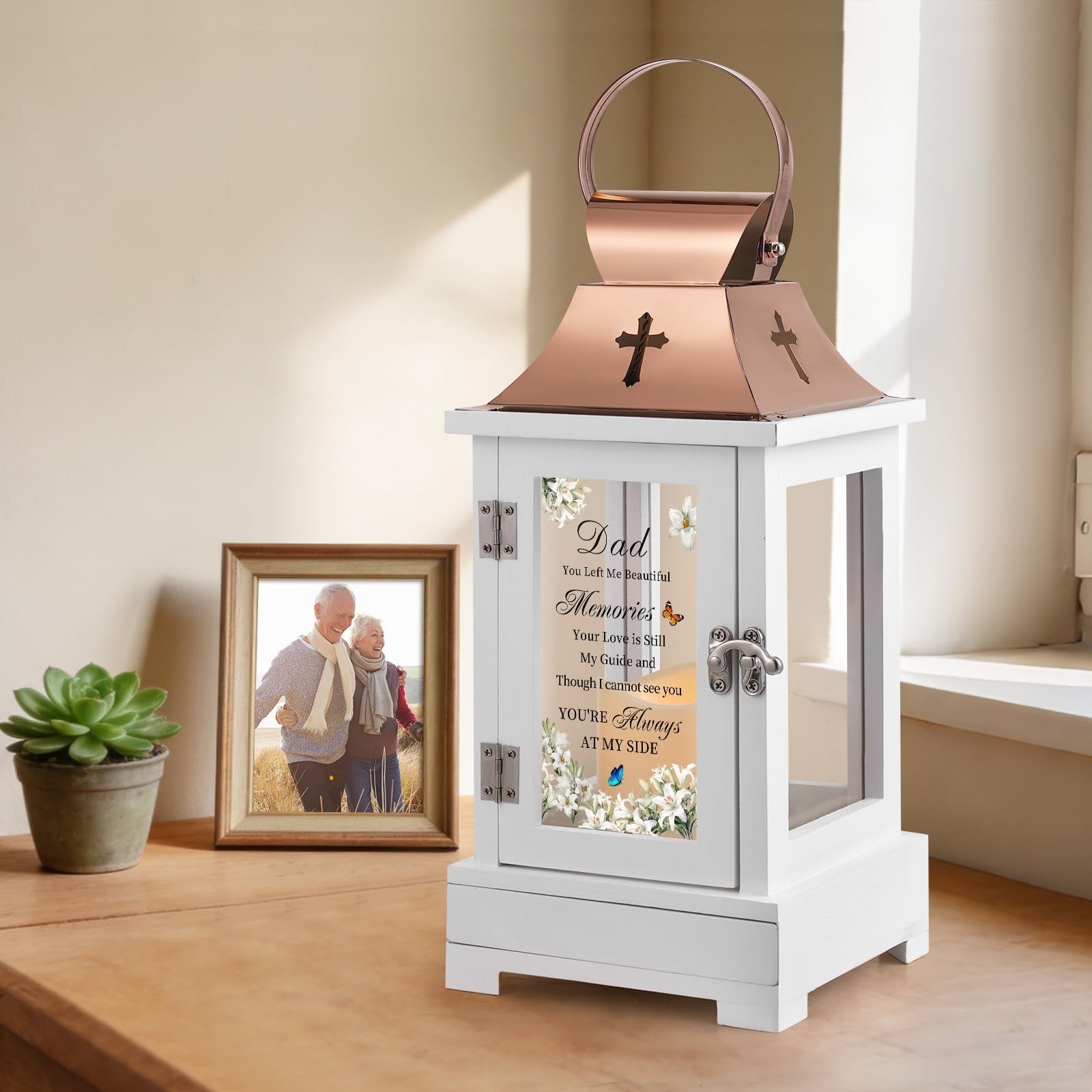Memorial Lantern for Dad – Keepsake Drawer, Sympathy Gift for Loss of Father