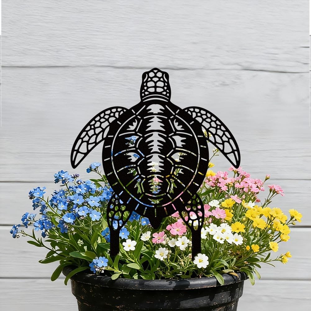 Sea Turtle Metal Decorative Garden Stakes, Black Turtles Outdoor Statues Silh…