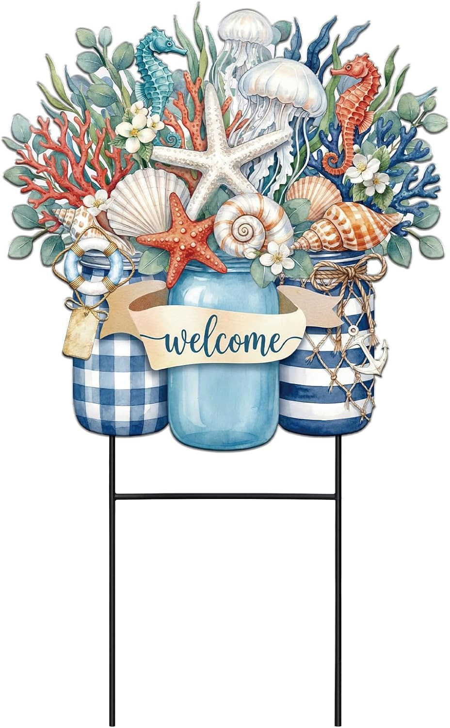 Summer Decorations Ocean Starfish Seashell Coastal Yard Sign Stake Gift