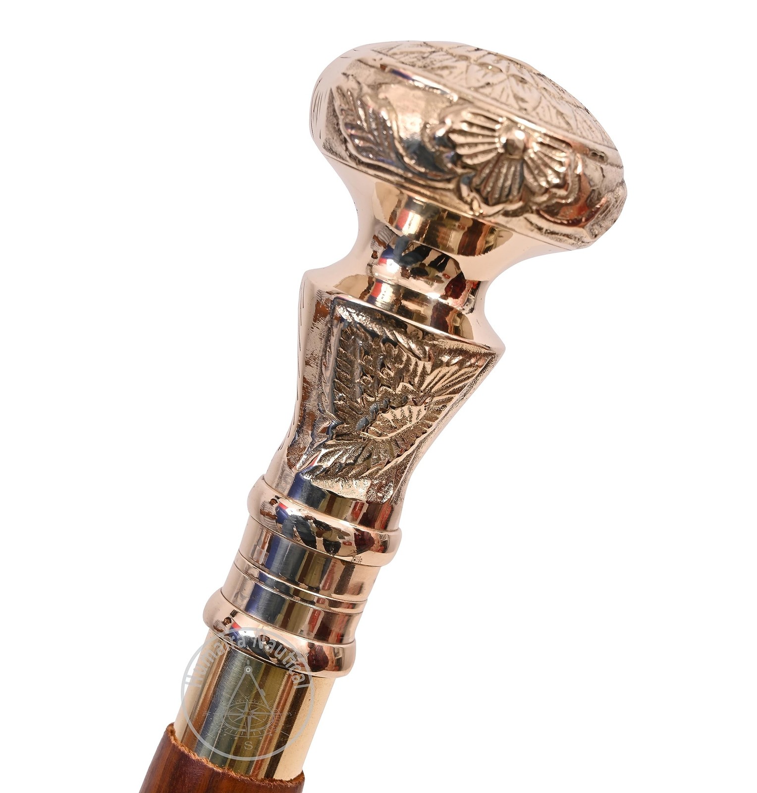 Victorian Brass Handle Walking Stick – Telescope Foldable Wooden Cane, for