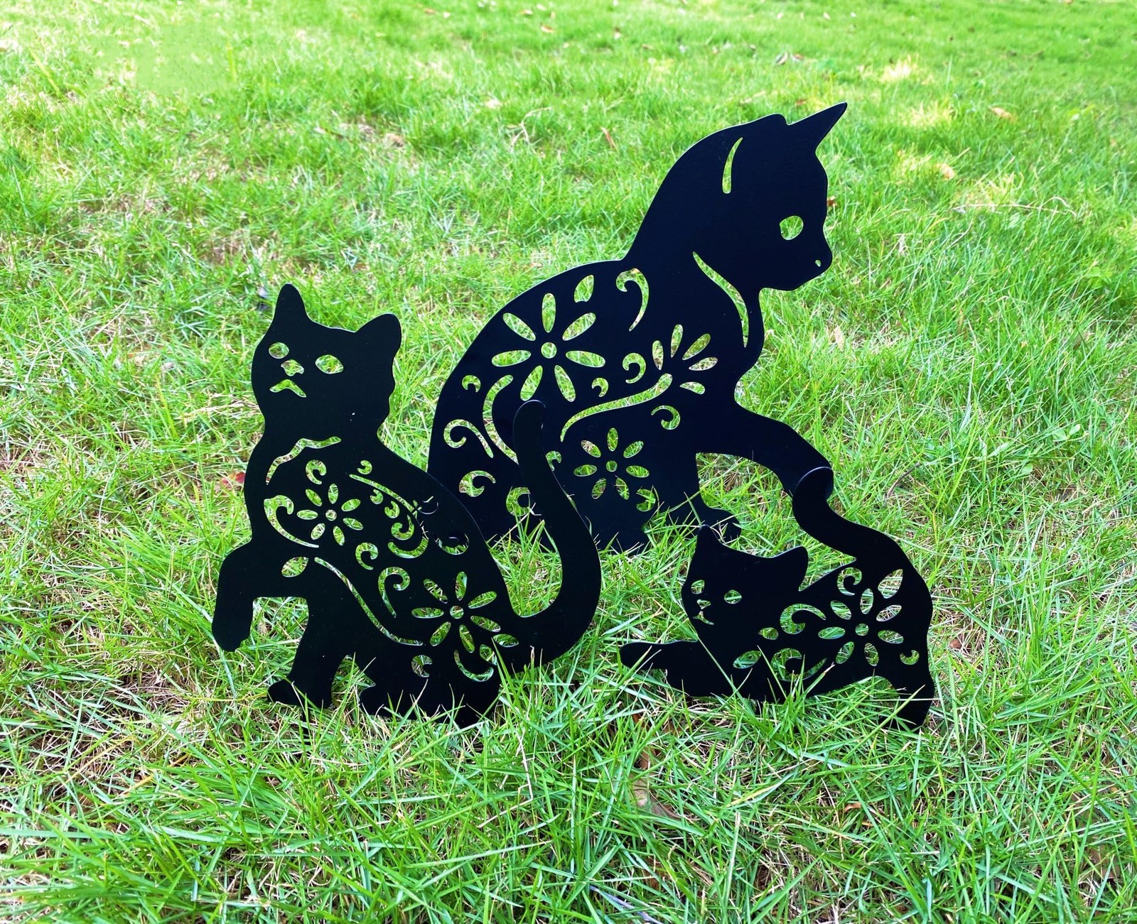 3 Pack Black Cat Garden Stake Decorative Metal Outdoor Yard Silhouette