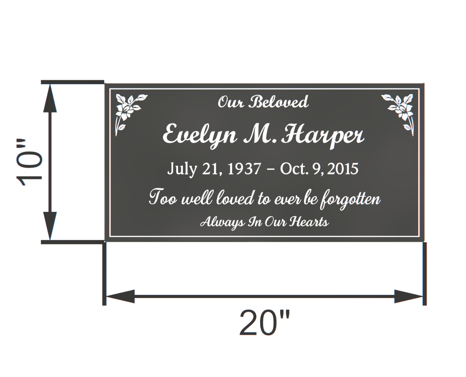 20x10x3 Black Granite Flat Marker – Personalized Engraved Memorial Stone