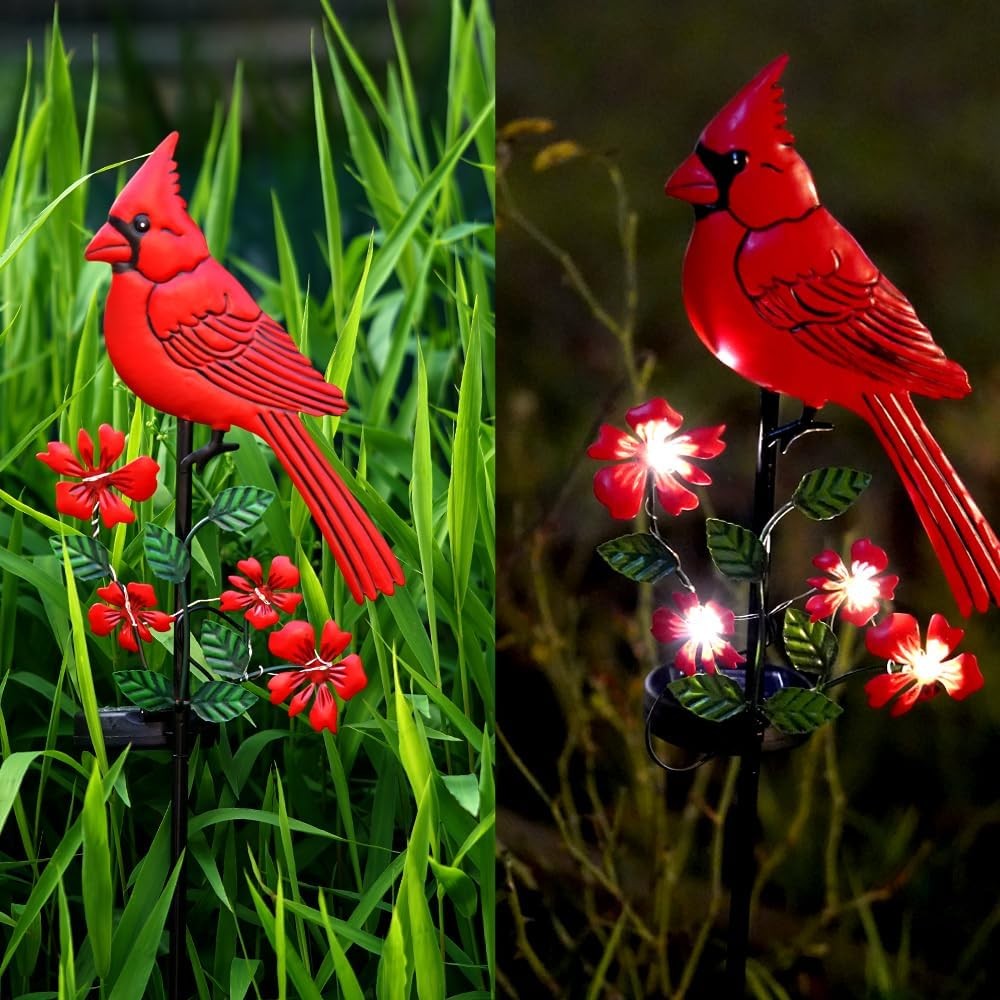 Solar Metal Cardinal Garden Stake Light for Outdoor Yard and Pathway Decor
