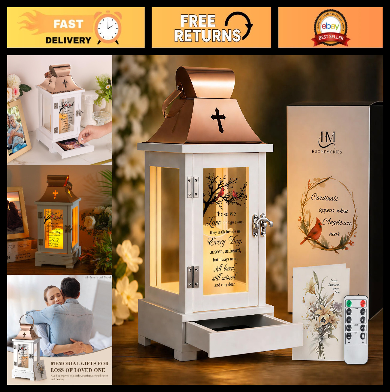 Memorial Lantern with Keepsake Drawer – Sympathy Gifts for Loss of Loved One