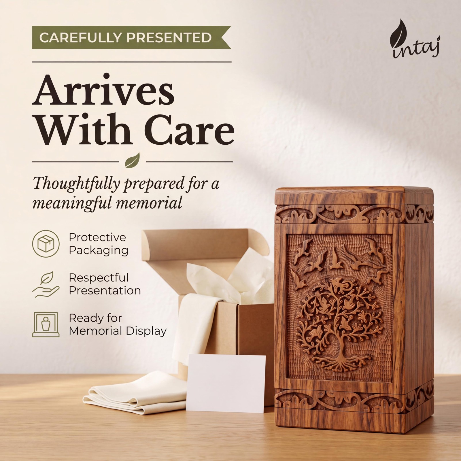 Hand-Carved Tree of Life Wooden Urn for Human Ashes – Large 250 Cu In Memorial