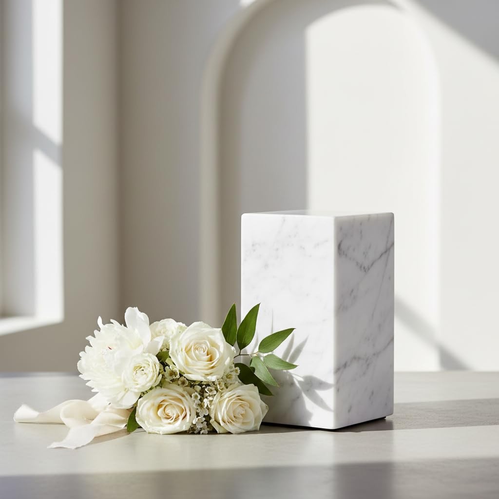AspenStudio Carrara Marble Urn Genuine Vertical Marble Urn for Human Adult Cr…