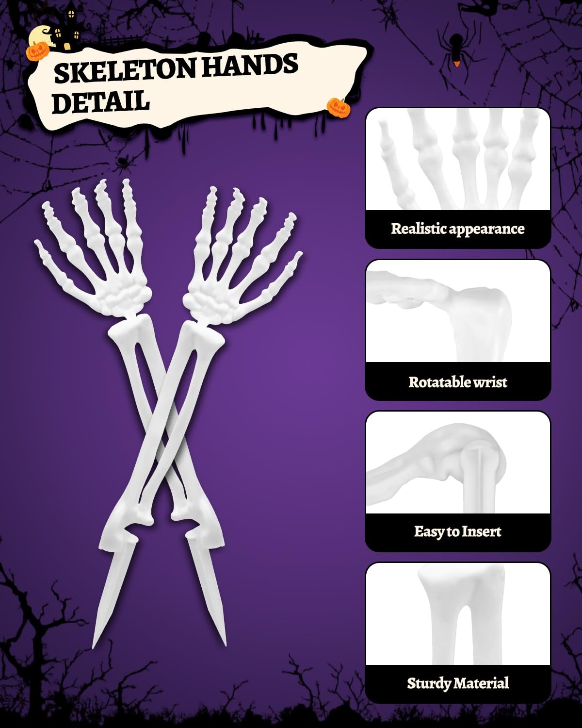 10 PCS Halloween Skeleton Hands Decoration, Skeleton Arms with Lawn Stakes, S…