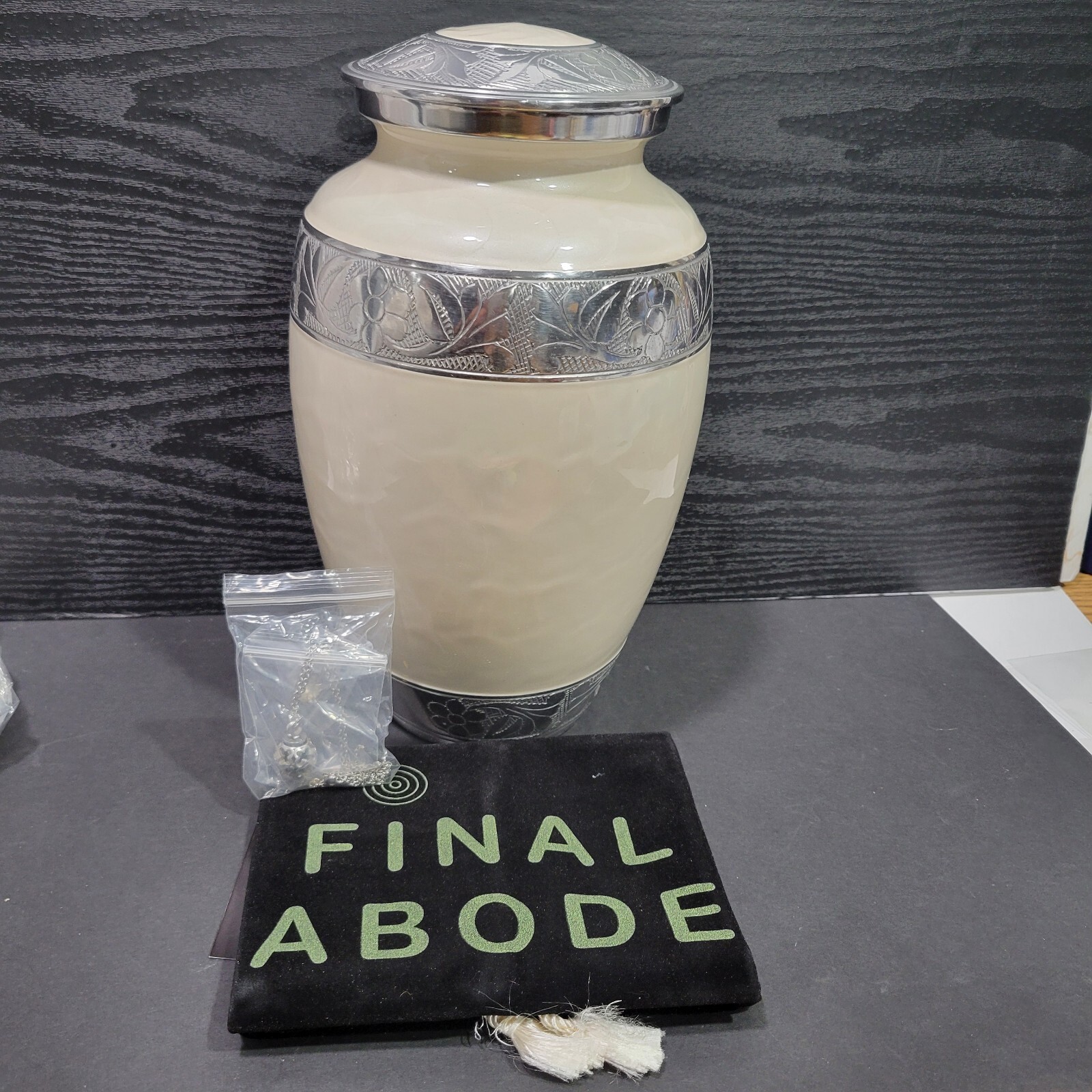 Stainless Steel Urn and Necklace for Ashes Set Beige Color Cremation Urn