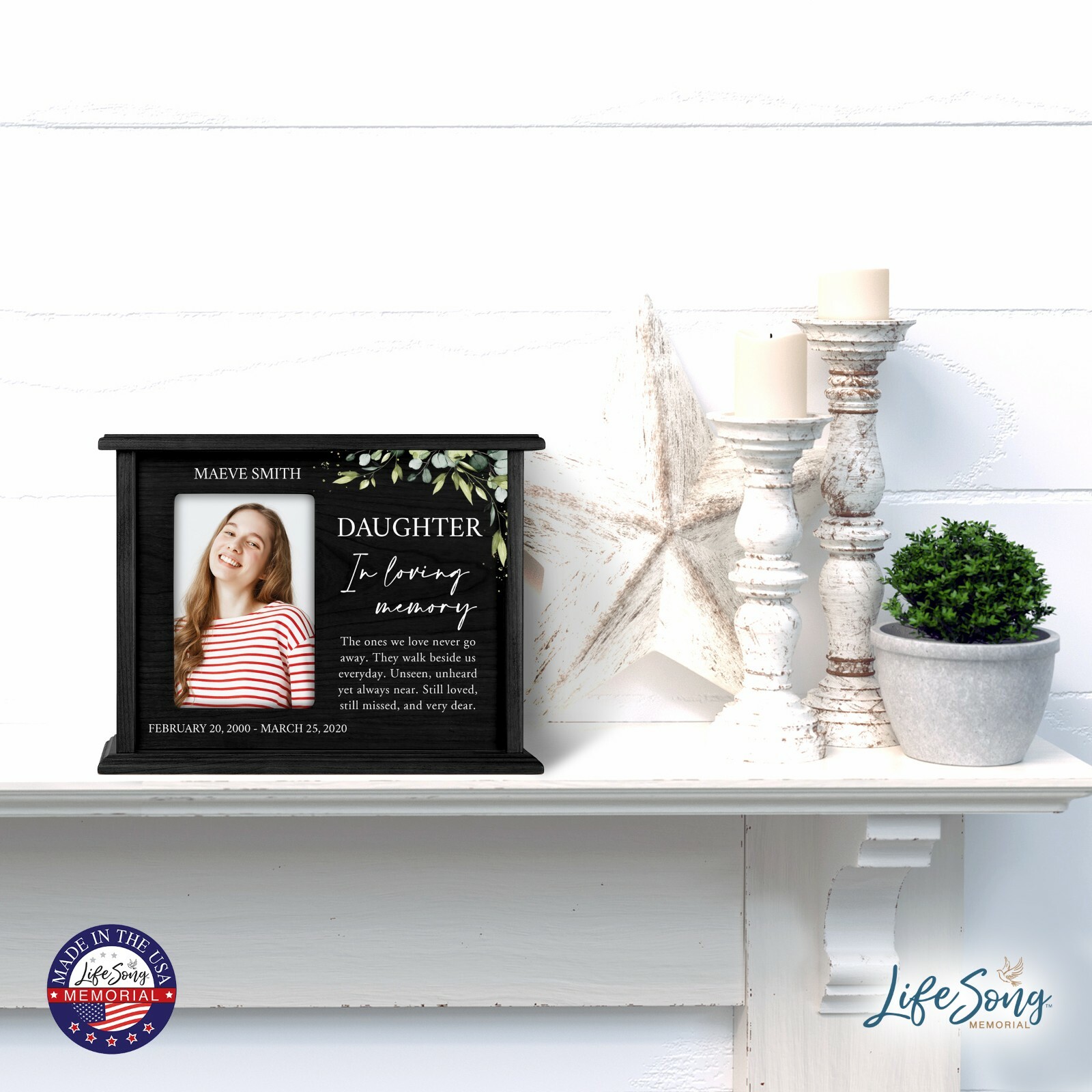 Custom Cremation Urn Box Holds 200 cu in w/ 4×6 Photo In Loving Memory(Daughter)