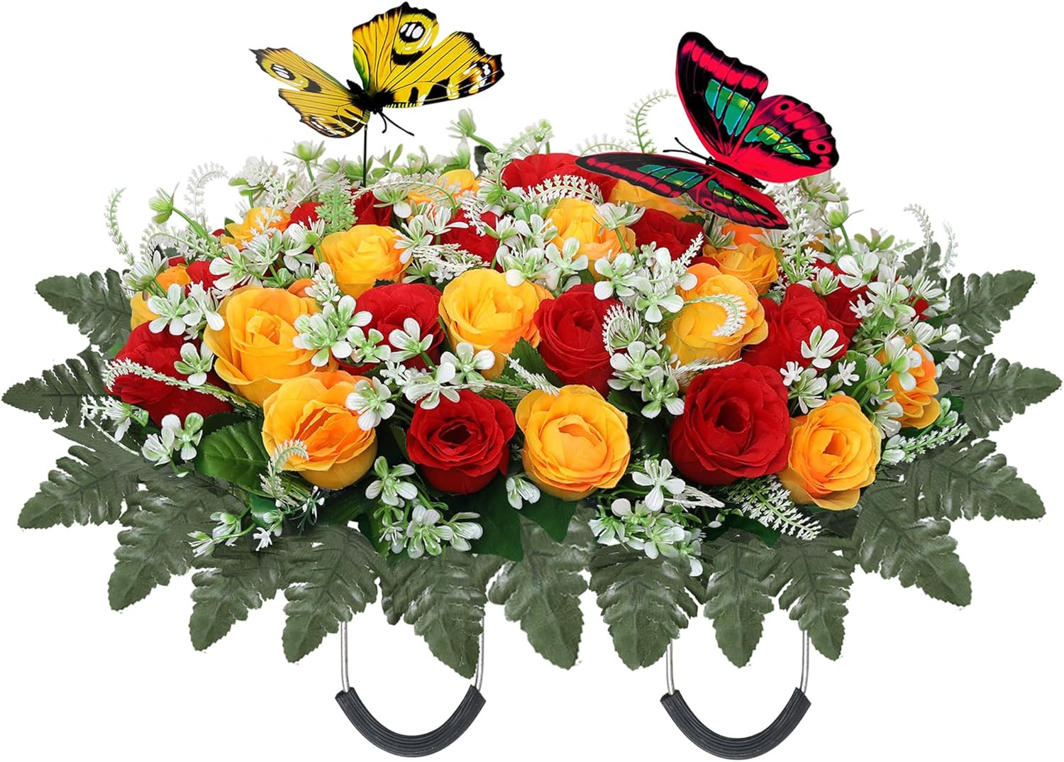 Artificial Cemetery Flowers for Grave,Large Headstone Flower Saddle Realistic Gr