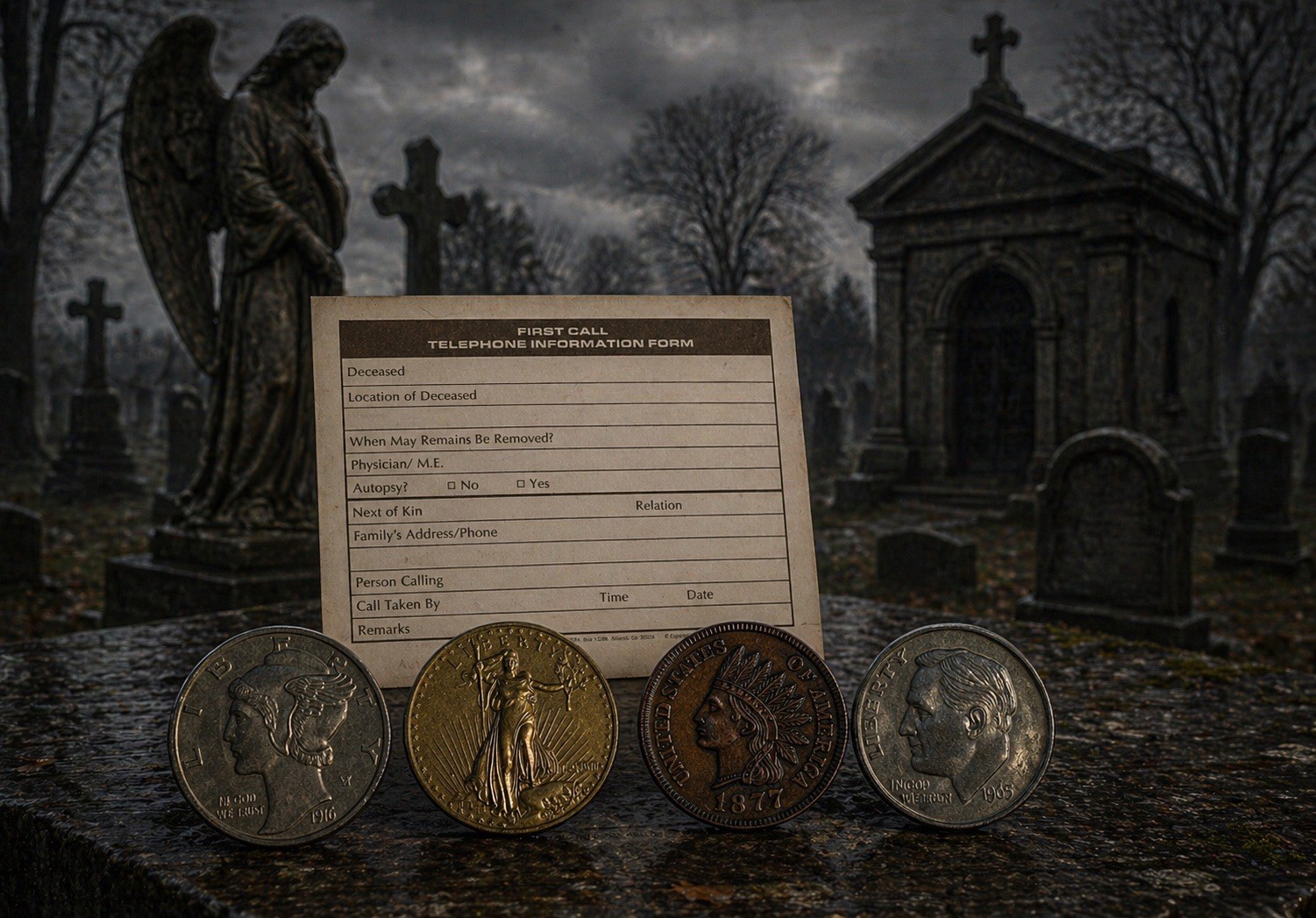 Vintage XL Coffin Antique Coins – Set of 4 From Funeral Home Closed 2/3 Sets