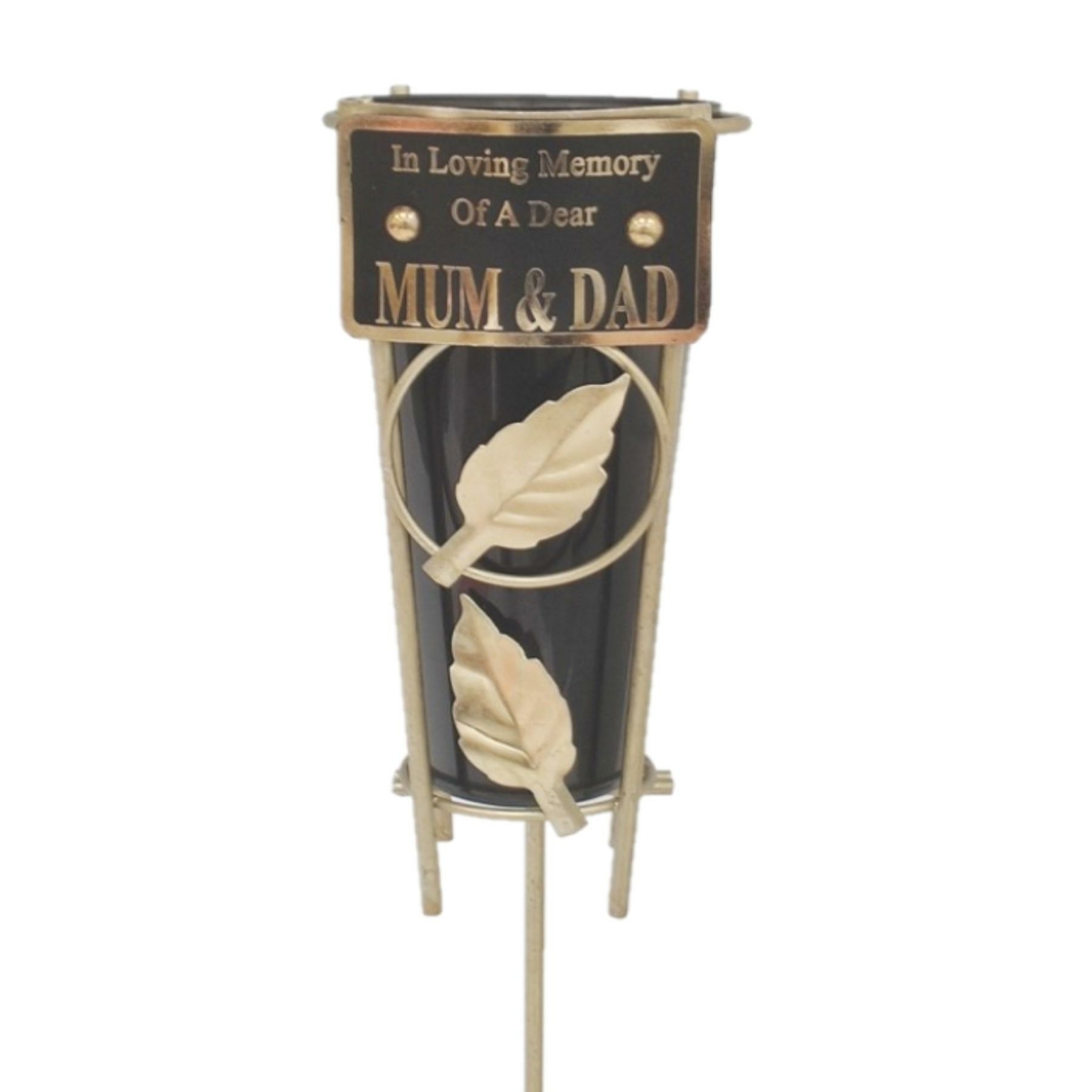 Black Graveside Memorial Flower Vase with Gold Stand – Mum and Dad
