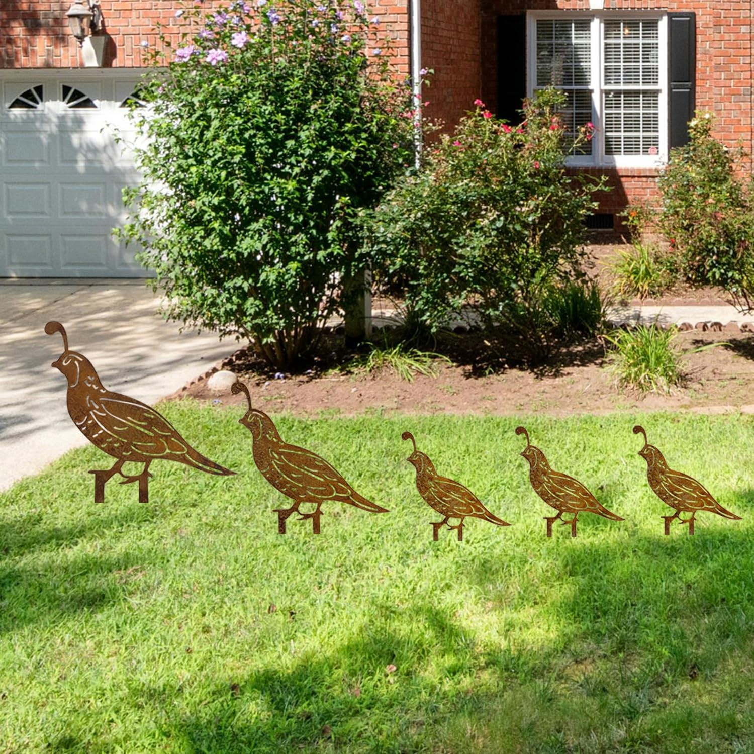 5PCS Rusty Quail Family Decorative Garden Stakes, Metal Birds Yard Decor, Bir…