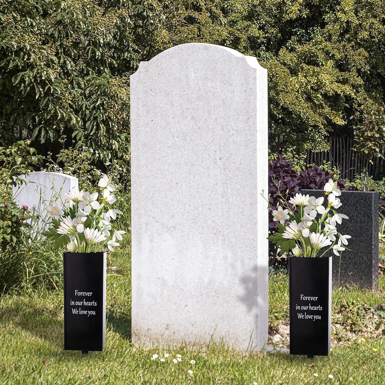 Metal Cemetery Vase Flower Holder Spikes Ground Grave Memorial 2-Pack Black