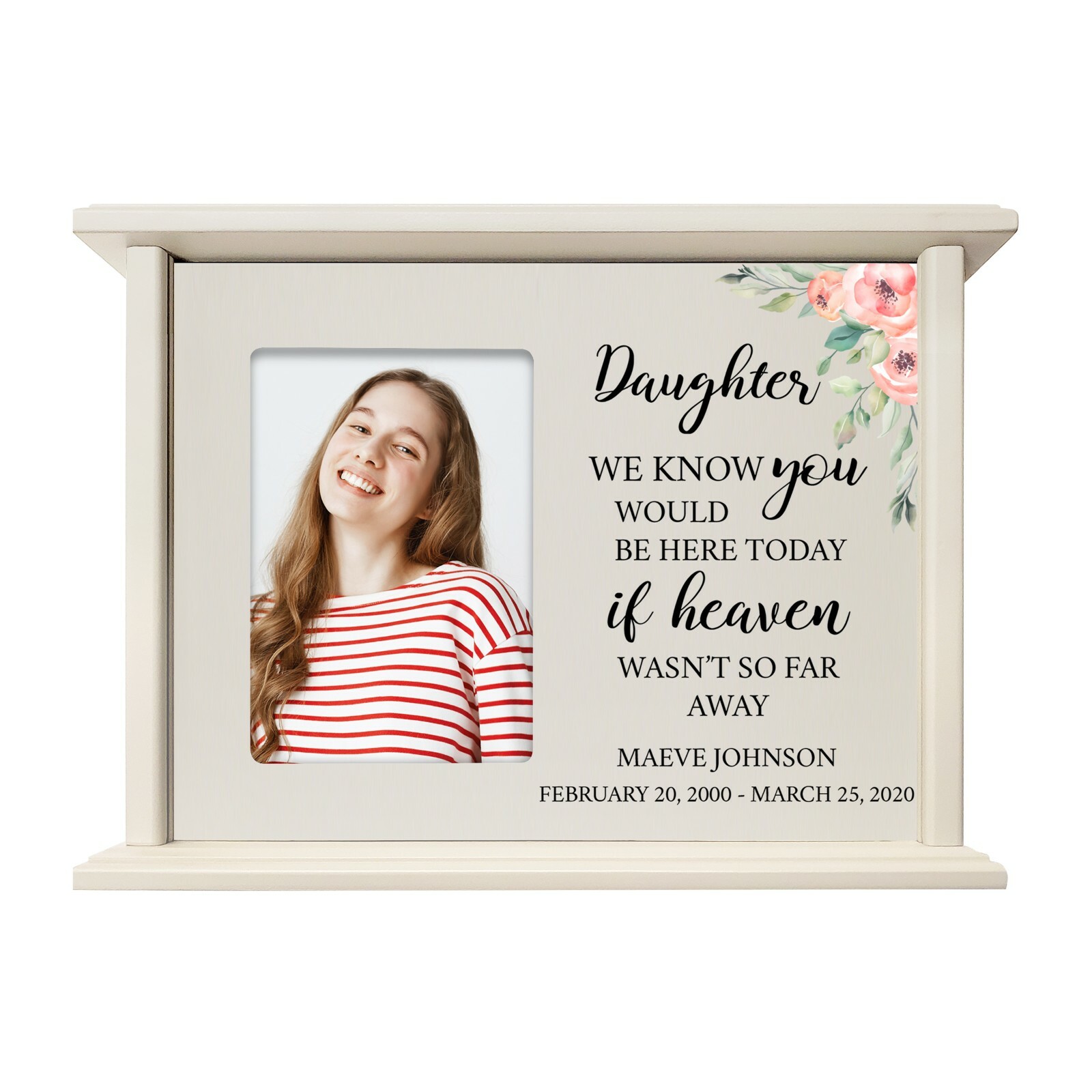 Custom Cremation Urn Box Holds 200 cu in w/ 4×6 Photo – We Know You (Daughter)