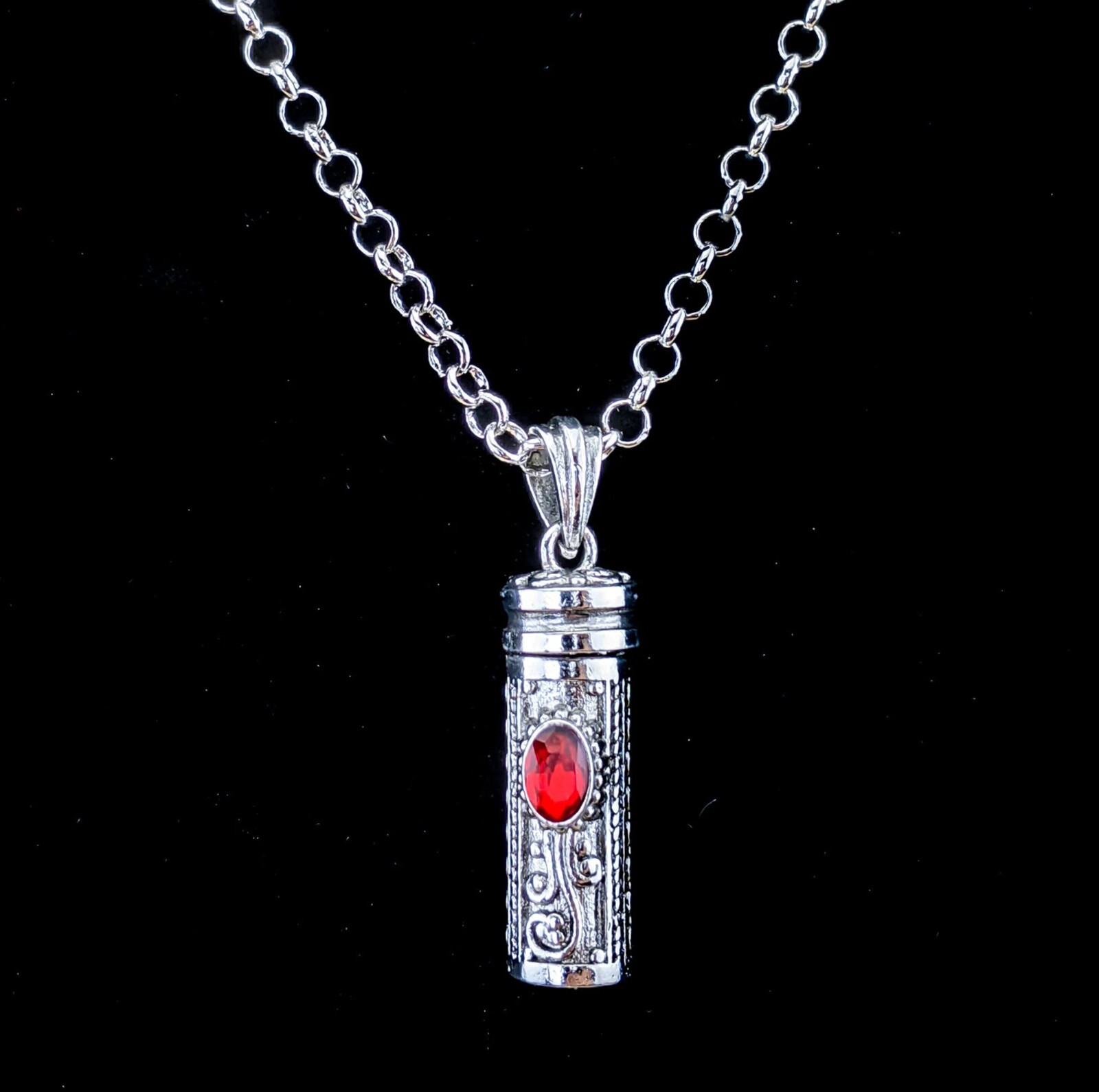 Cremation Urn Necklace w single red stone Jewelry ashes sympathy memorial gift