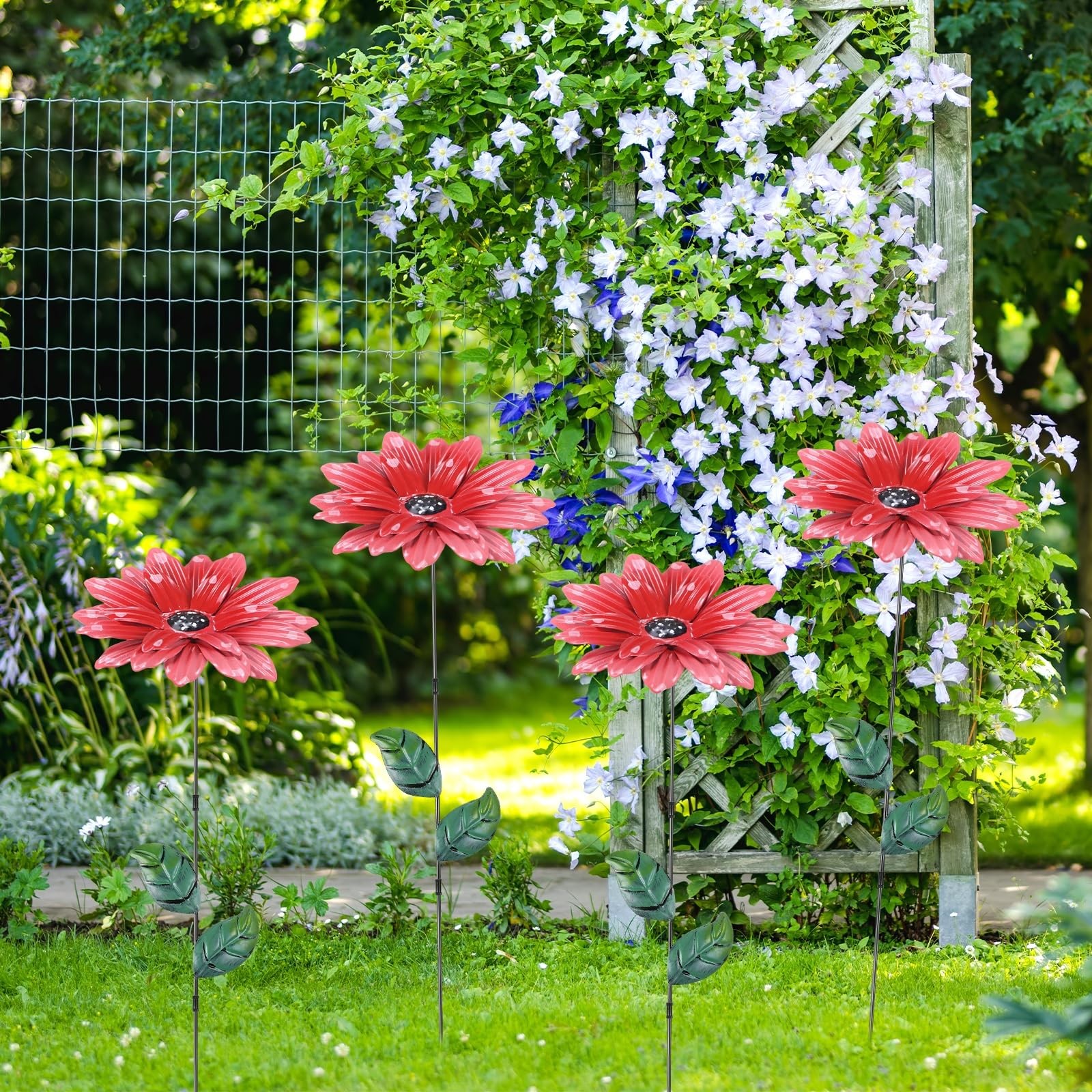 2 Pack Large Flower Garden Decor Stakes, 13 Inch Waterproof Metal Garden Stak…