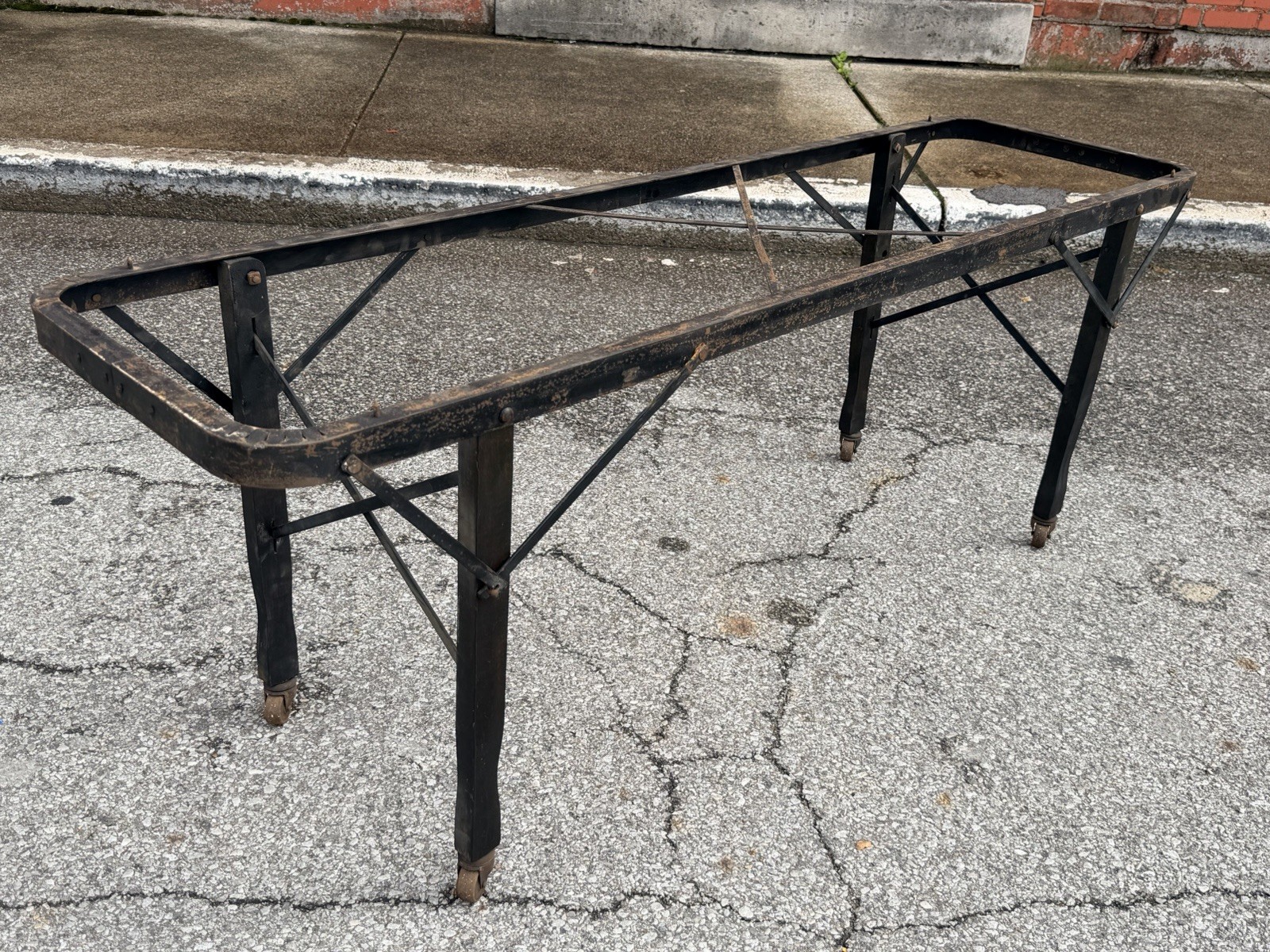 Antique Casket Coffin Stand Folding Funeral Embalming Table Base Wood Legs VTG