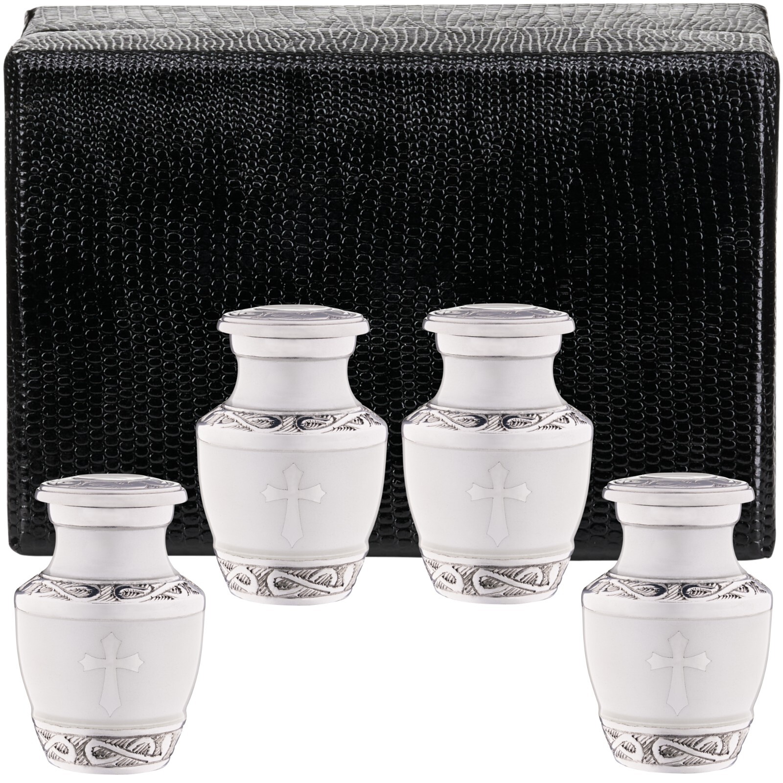 4 Small White Urn for Ashes God Cross – Religious Jesus Catholic Keepsake Mini