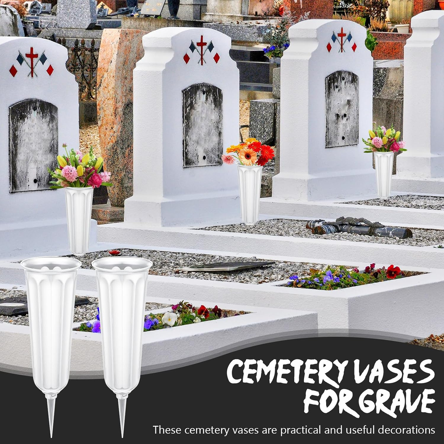 12 Pcs Plastic Cemetery Vases with Spikes Memorial Flower Vase Cemetery Grave