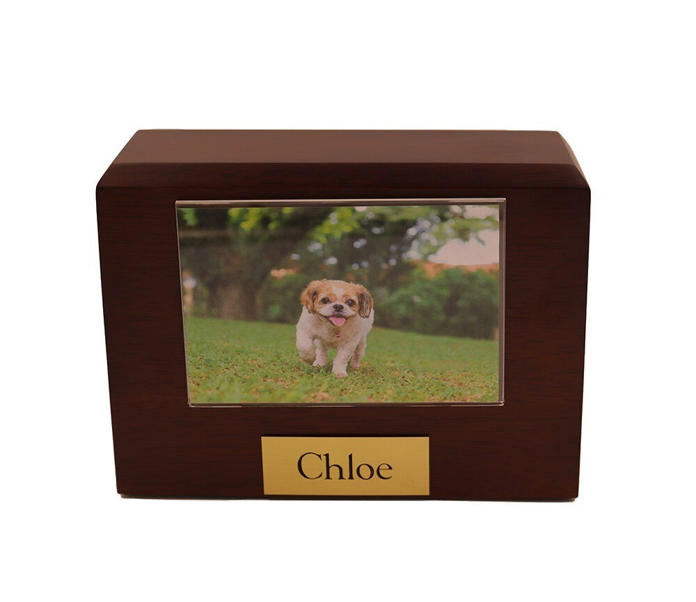 Large 115 Cubic Inches Walnut Pet Photo Urn for Ashes with Engravable Nameplate