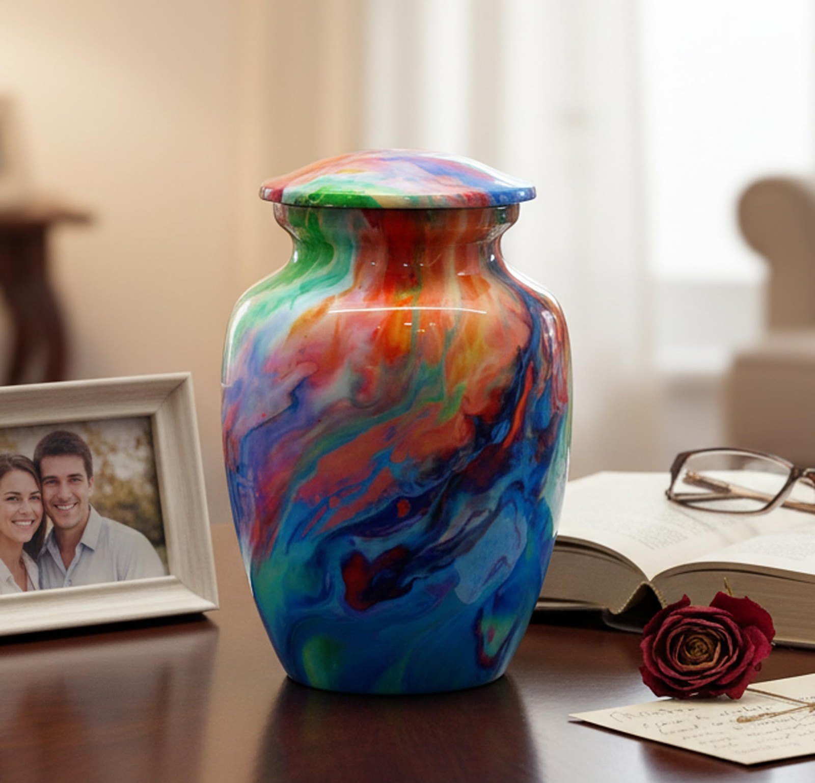 Cremation Urn Medium Size 40 Cu In Wave Multicolor 6″ H x 4″ W – Memorial