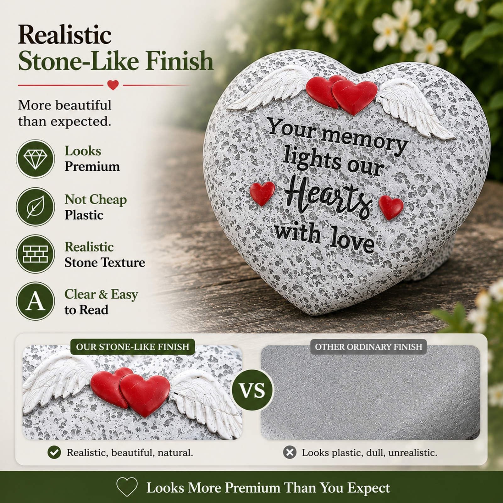 Memorial Garden Stones, Heart Resin Gravesite Angel Wings Garden Stone in Mem…