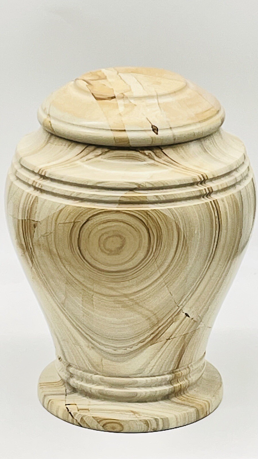 Pedestal Carved Marble Urn~Adult Funeral Cremation Teak Veining Urn 12.14 Pounds