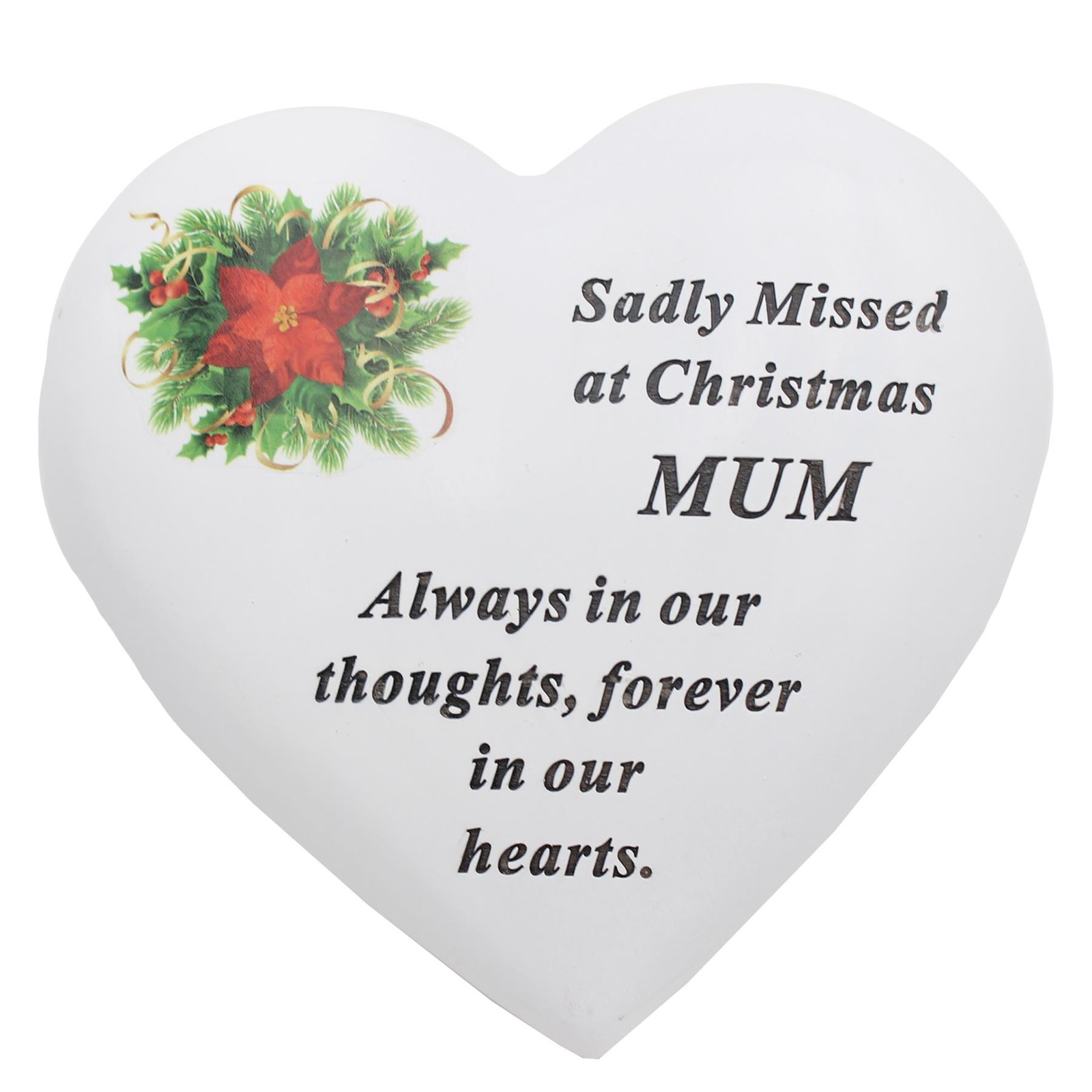 Christmas Memorial Heart Plaque Graveside Poinsettia Detail – Mum