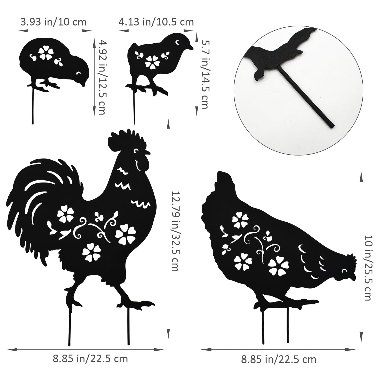 4 Pack Chicken Metal Decorative Garden Stakes, Chicken Decor Gifts for Men, B…