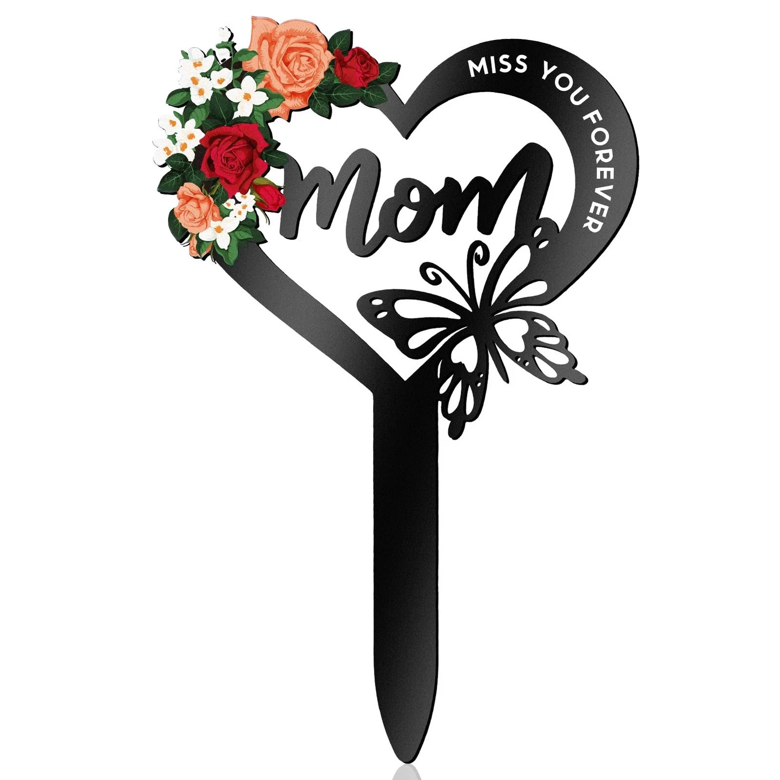 Memorial Grave Markers for Mom,Heart Grave Decorations for Cemetery,Butterfly…