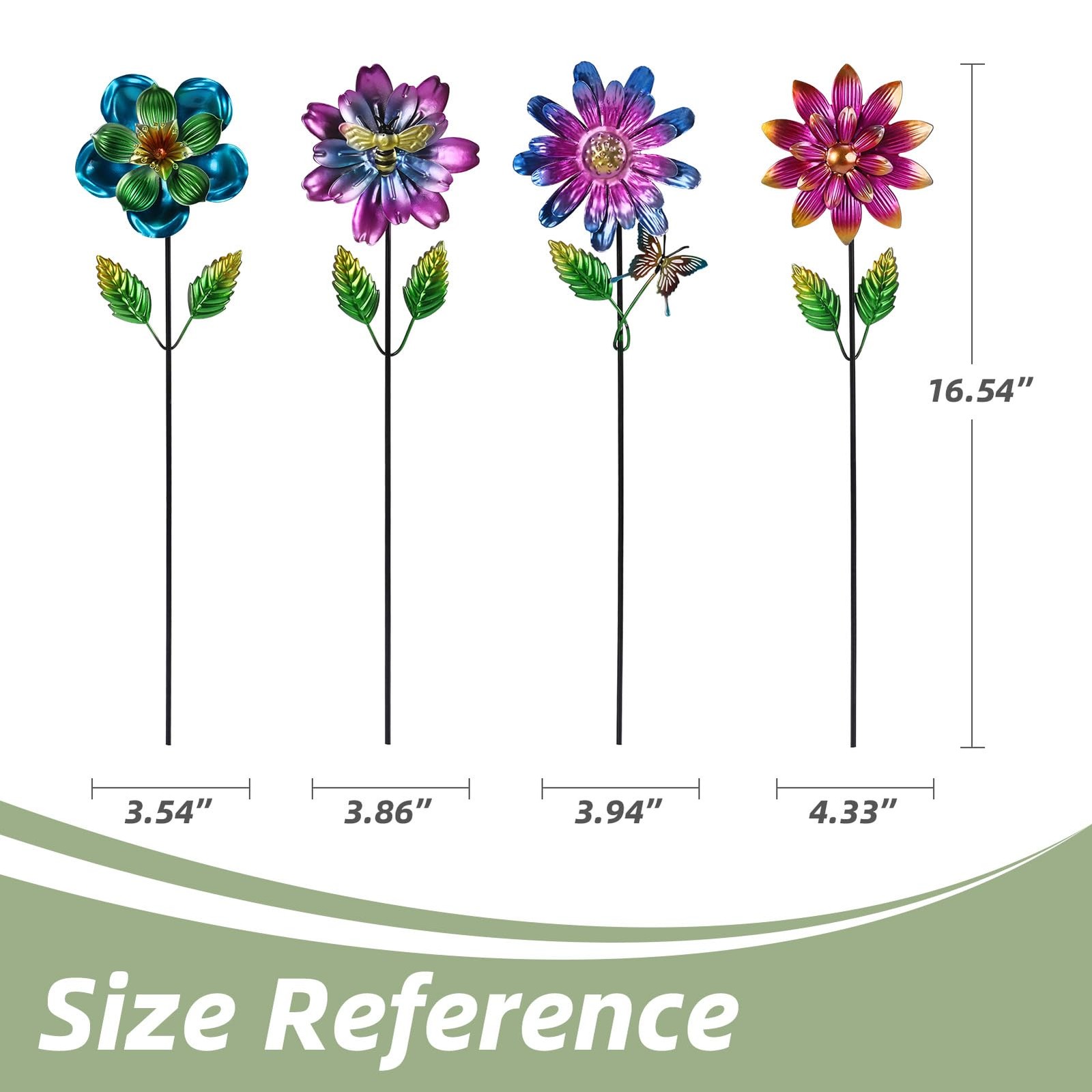 Metal Flower Garden Stakes for Outside, 4 Pack Flower Garden Decor with Shaki…