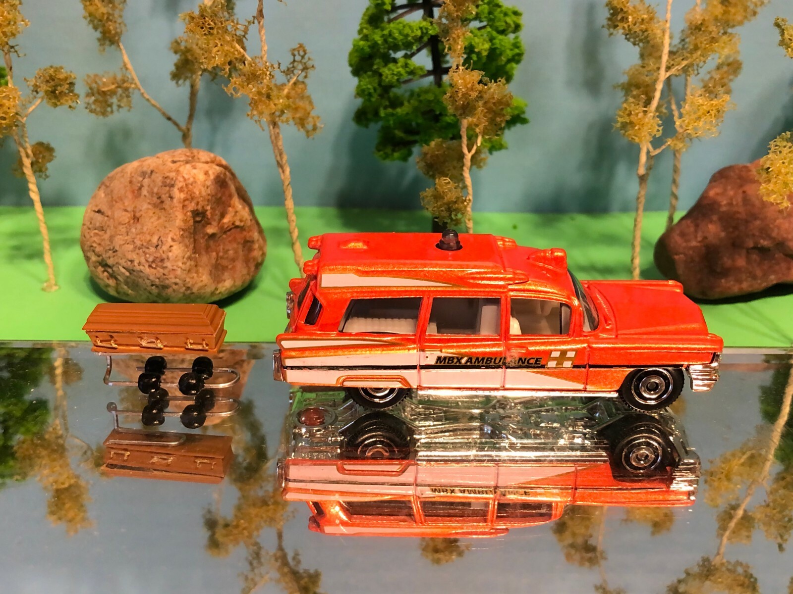 Hearse, Funeral, 1963 Cadillac, Ghoulish, Ambulance, MBX Ambulance, Orange/White
