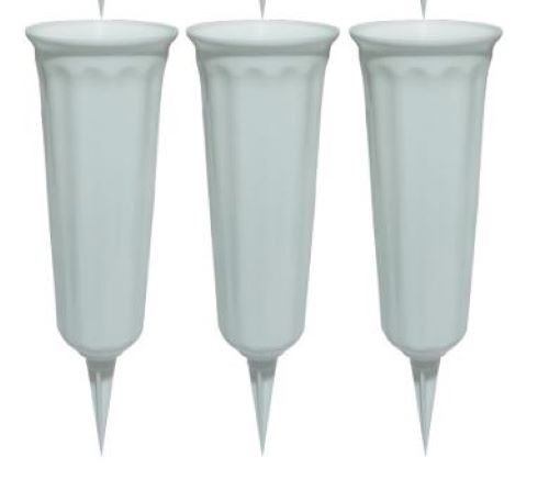 3 -White Grave Vases with Spike Cemetery Crematorium Memorial Flower Vases Pots