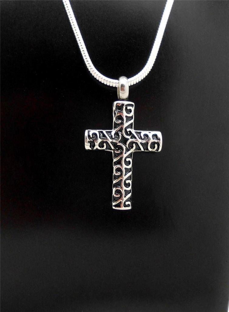 Black & Silver Celtic Keepsake Memorial Cross Cremation Funeral Urn Pendant NIB