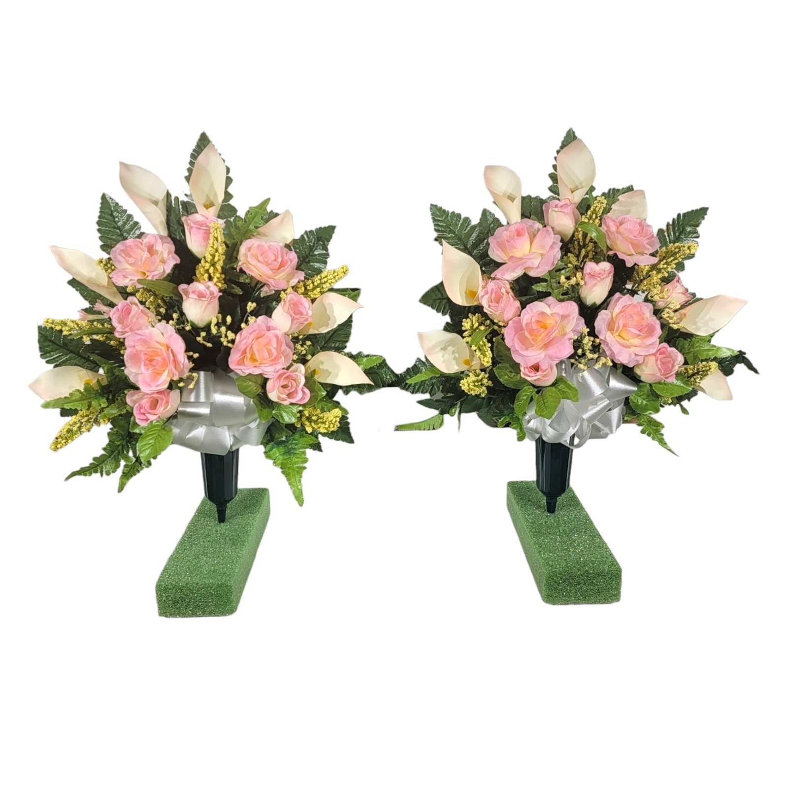 Cream Pink Calla Lilies and Roses Cone Pair