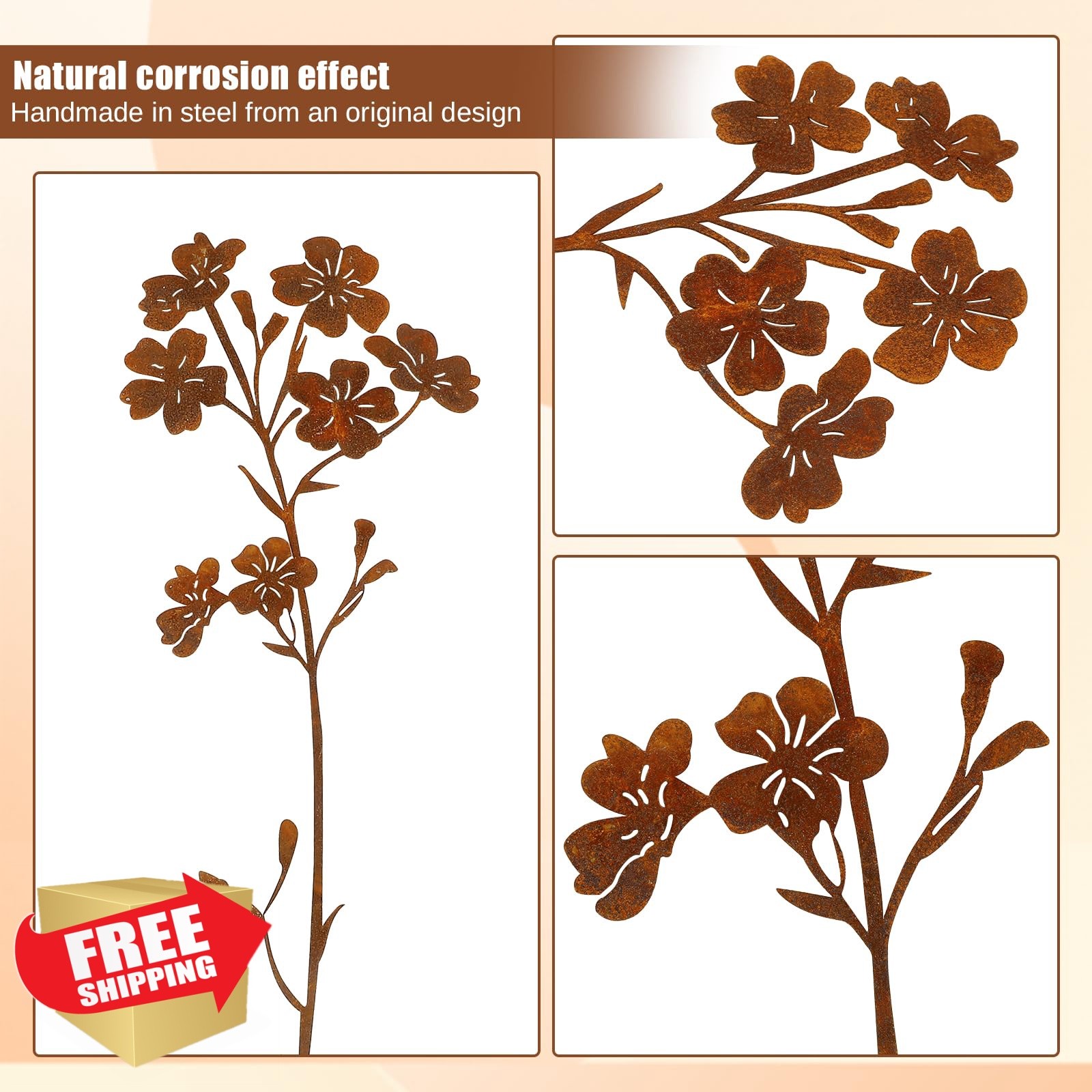 RumonZS Rusty Metal Flower Garden Stakes 12pcs