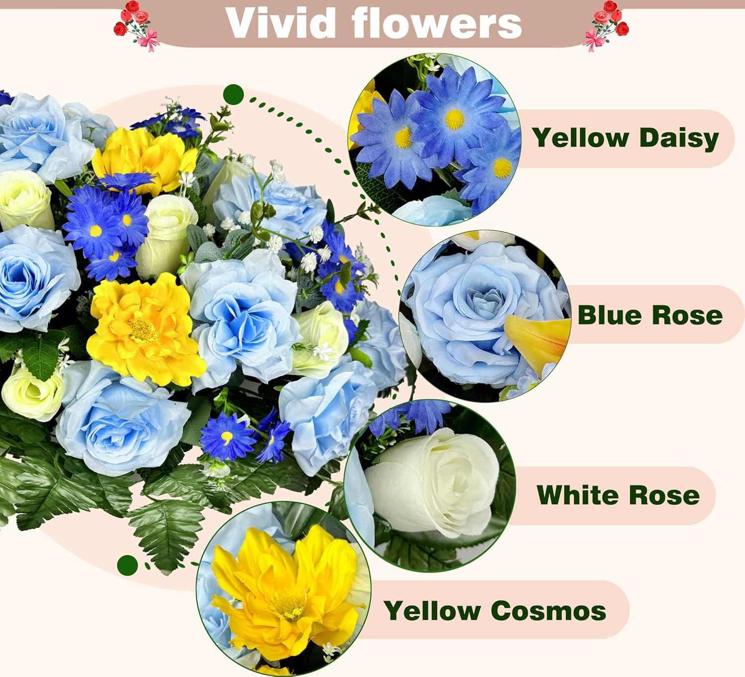 Silk Flower Saddle for Grave Decor – Blue & White Memorial Bouquet